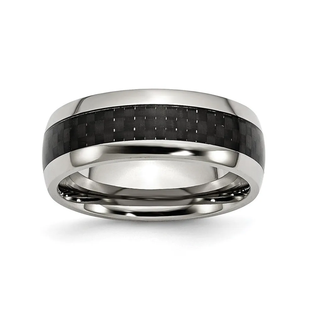 Chisel Stainless Steel Polished Black Carbon Fiber Inlay 8mm Band Ring