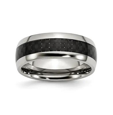 Chisel Stainless Steel Polished Carbon Fiber Inlay 8mm Band Ring