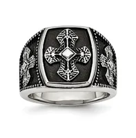 Chisel Stainless Steel Antiqued Polished and Textured Cross Ring