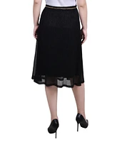 Ny Collection Petite Plisse Metallic Belt Lurex Mesh Skirt