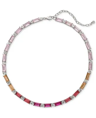 On 34th Silver-Tone Round & Tonal Baguette Crystal Tennis Necklace, 16" + 3" extender, Created for Macy's