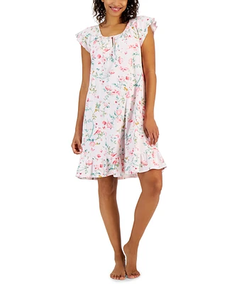 Charter Club Women's Cotton Printed Flutter-Sleeve Chemise, Created for Macy's