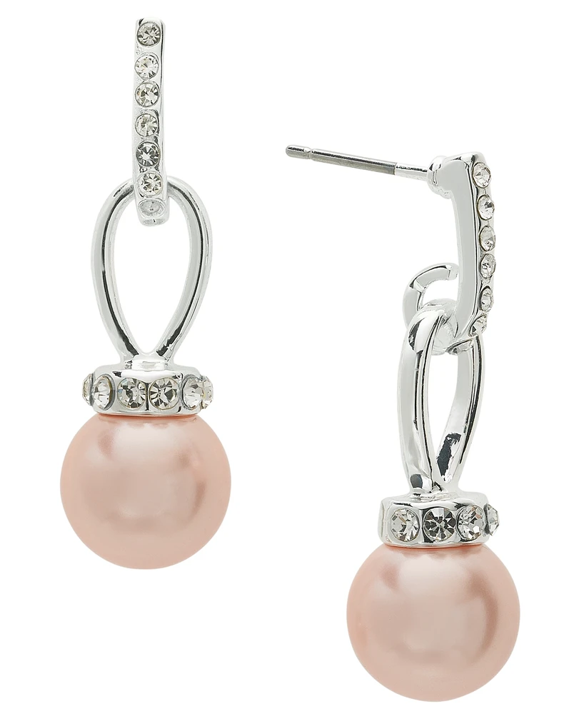 Charter Club Silver-Tone Imitation Pearl & Crystal Dangle Drop Earrings, Created for Macy's