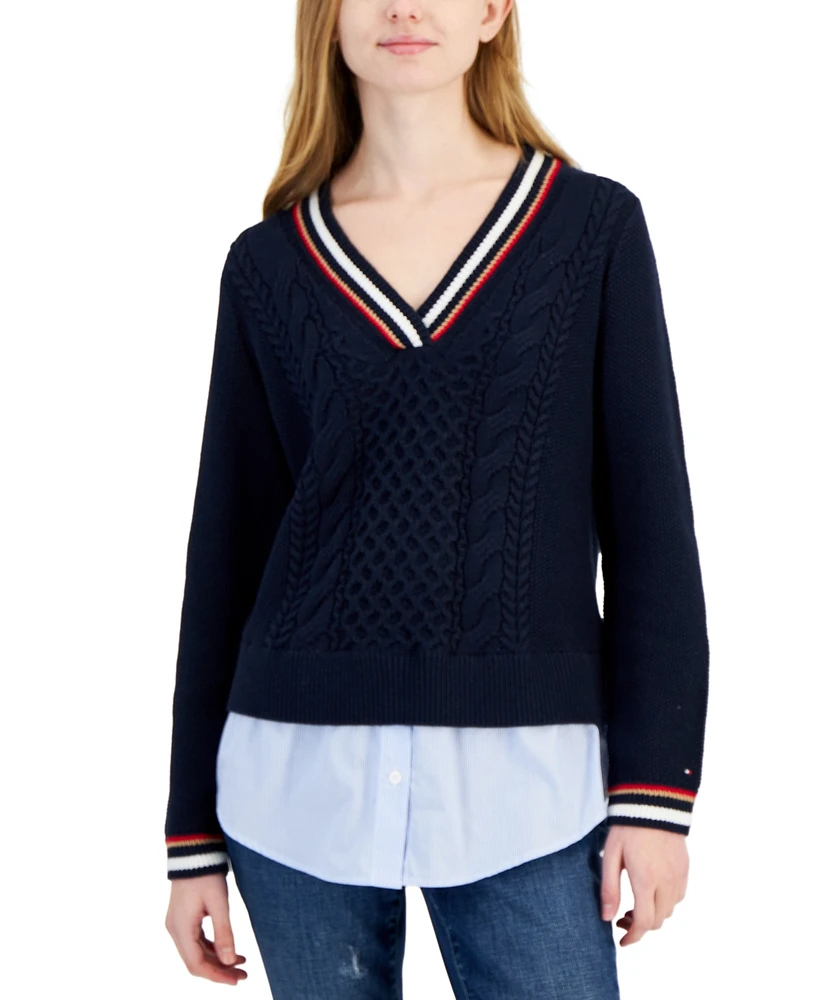 Tommy Hilfiger Women's Cable-Knit Layered-Look Sweater