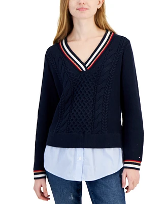 Tommy Hilfiger Women's Cable-Knit Layered-Look Sweater