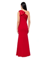 Betsy & Adam Women's Bow-Trimmed One-Shoulder Gown