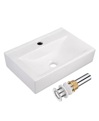 18" Wall Mount Sink Ceramic Sink Porcelain Sink Washing Basin for Bathroom with Drain
