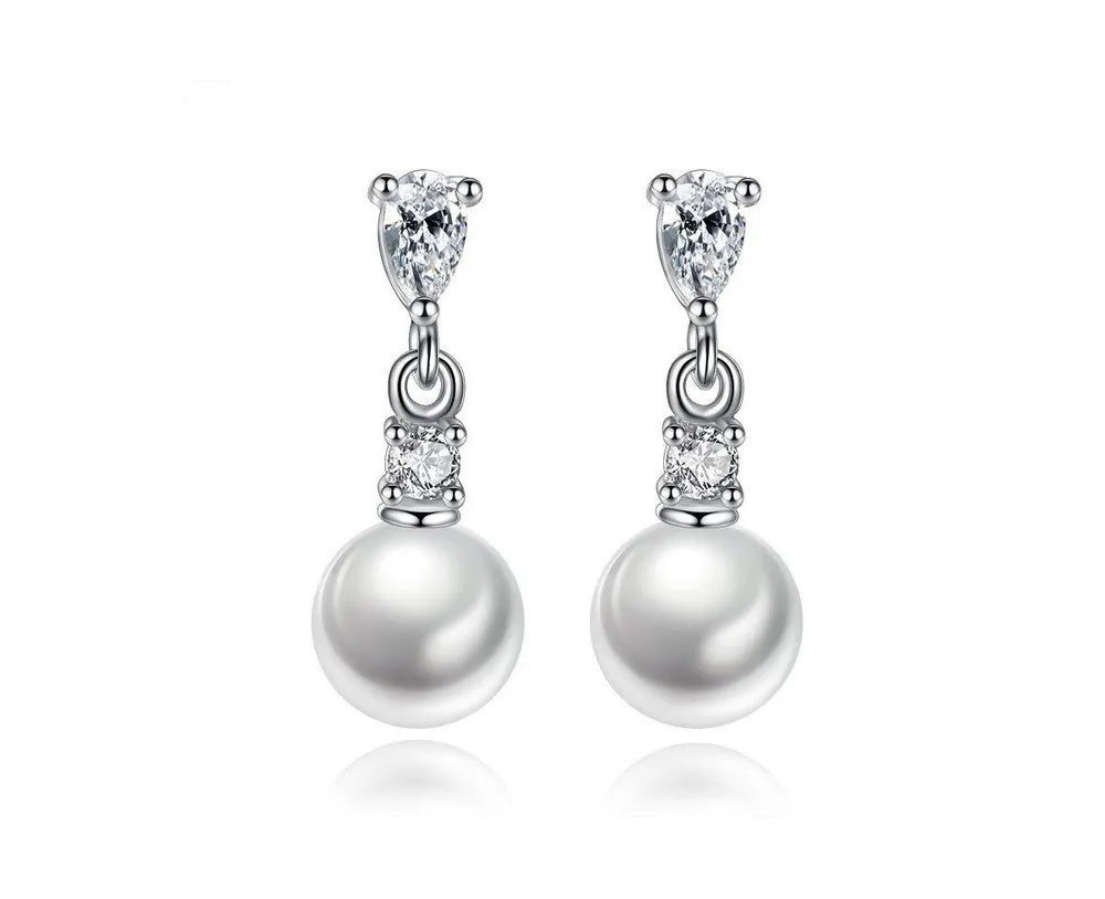 Pearl Drop Earrings with Cubic Zirconia Accents Earrings for Women