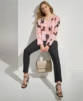 Calvin Klein Womens Printed V Neck Blouse Slim Leg Pant