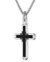 Bulova Sterling Silver Black Onyx & Black Diamond Cross Pendant Necklace, 24" + 2" extender