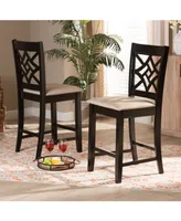 Baxton Studio Nicolette Modern and Contemporary 2-Piece Fabric Upholstered Finished Wood Counter Stool Set