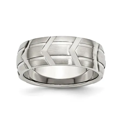 Chisel Stainless Steel Brushed and Polished 8mm Grooved Band Ring