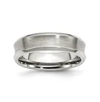 Chisel Stainless Steel Brushed Polished Concave 6mm Edge Band Ring