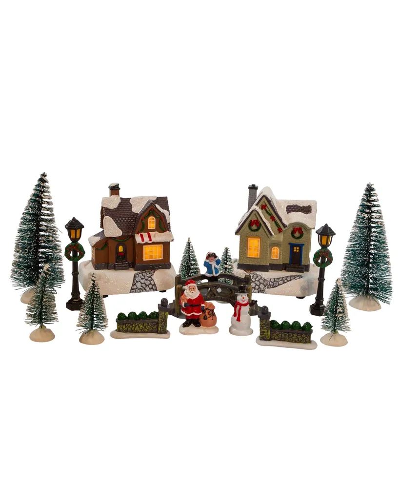 Kurt Adler 5" Battery Operated Lit Christmas Village 17 Piece Set