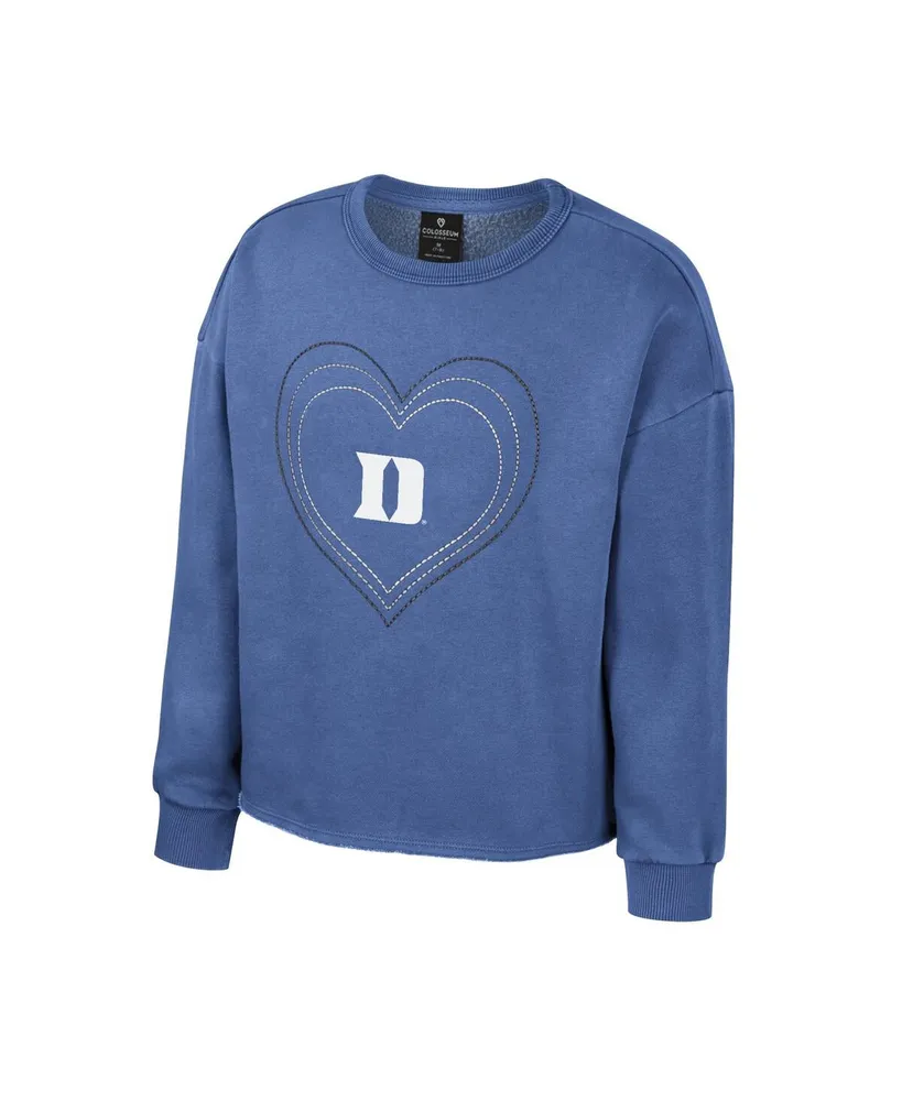 Big Girls Colosseum Royal Duke Blue Devils Audrey Washed Fleece Pullover Crewneck Sweatshirt