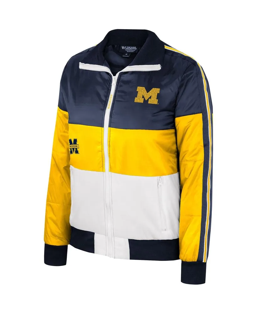 Women's The Wild Collective Maize Michigan Wolverines Color-Block Puffer Full-Zip Jacket