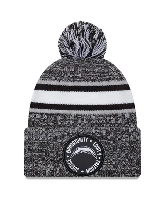 Men's New Era Heather Black Los Angeles Chargers 2023 Inspire Change Cuffed Knit Hat with Pom