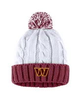 Women's Wear by Erin Andrews White Washington Commanders Cable Stripe Cuffed Knit Hat with Pom and Scarf Set