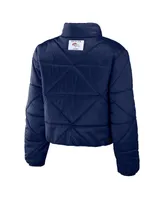 Women's Wear by Erin Andrews Navy Denver Broncos Cropped Puffer Full-Zip Jacket
