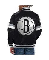 Men's Starter Black Brooklyn Nets Home Game Satin Full-Snap Varsity Jacket