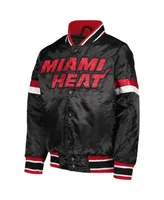 Big Boys Starter Black Miami Heat Home Game Varsity Satin Full-Snap Jacket
