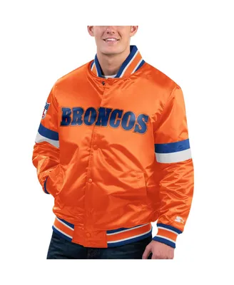 Men's Starter Orange Distressed Denver Broncos Gridiron Classics Home Game Satin Full-Snap Varsity Jacket