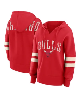 Women's Fanatics Red Distressed Chicago Bulls Bold Move Dolman V-Neck Pullover Hoodie