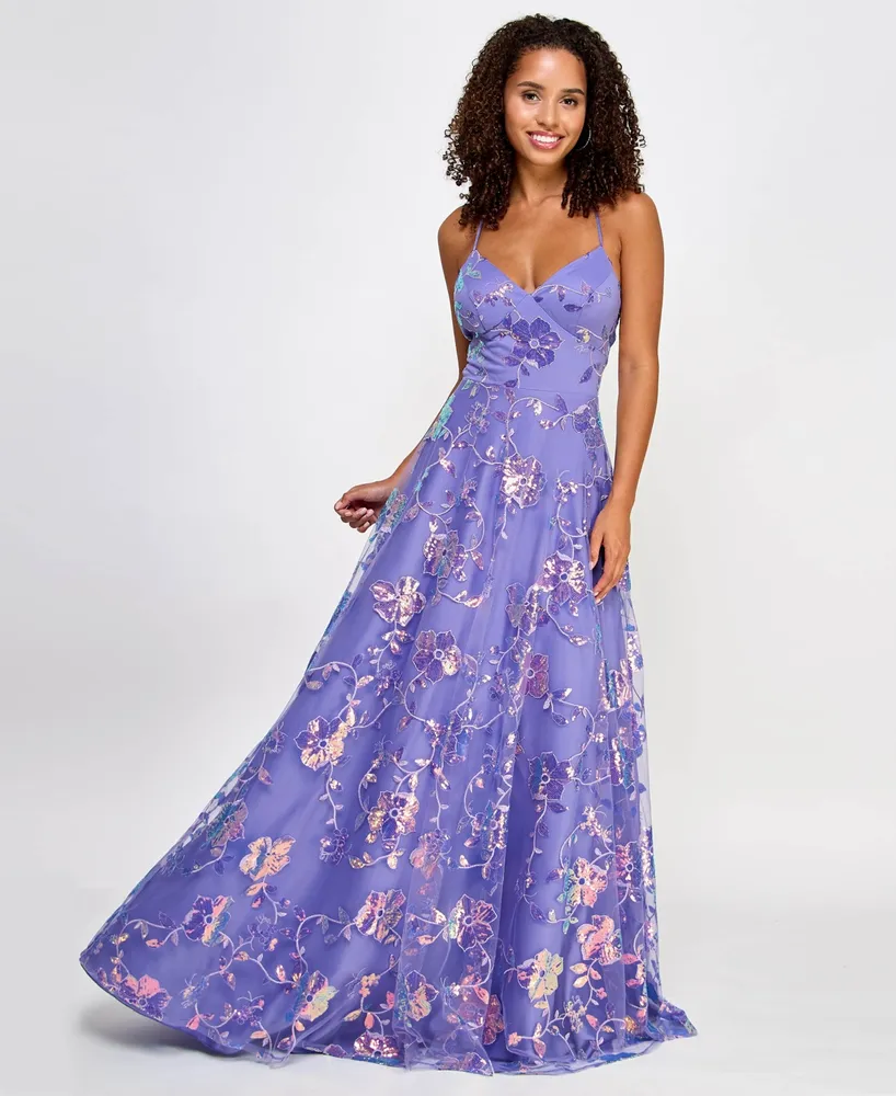 Say Yes Juniors' Embellished Open-Back Gown, Created for Macy's