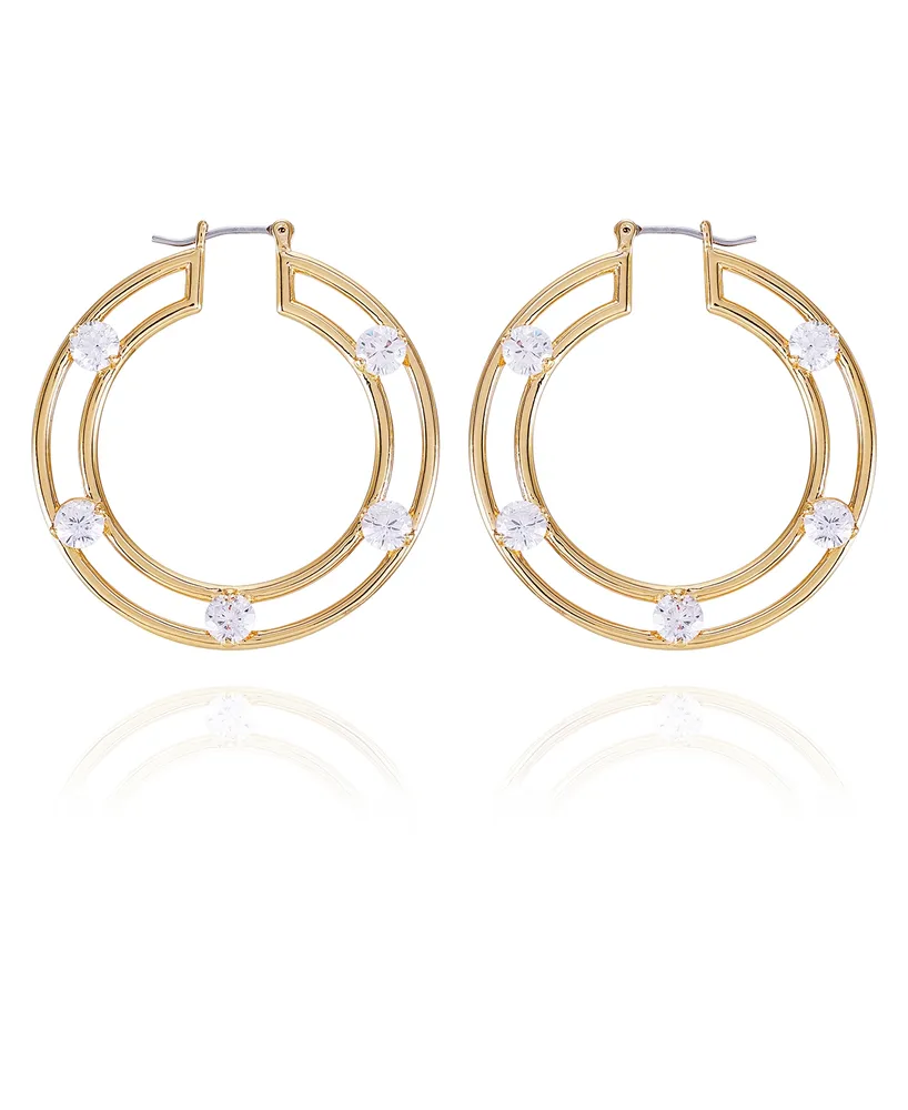 Vince Camuto Gold-Tone Clear Glass Stone Chunky Hoop Earrings
