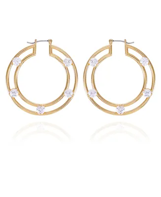 Vince Camuto Gold-Tone Clear Glass Stone Chunky Hoop Earrings