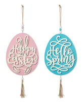 Glitzhome 17" H Easter Wooden Eggs Door Hanger, Set of 2