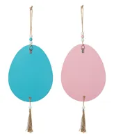 Glitzhome 17" H Easter Wooden Eggs Door Hanger, Set of 2