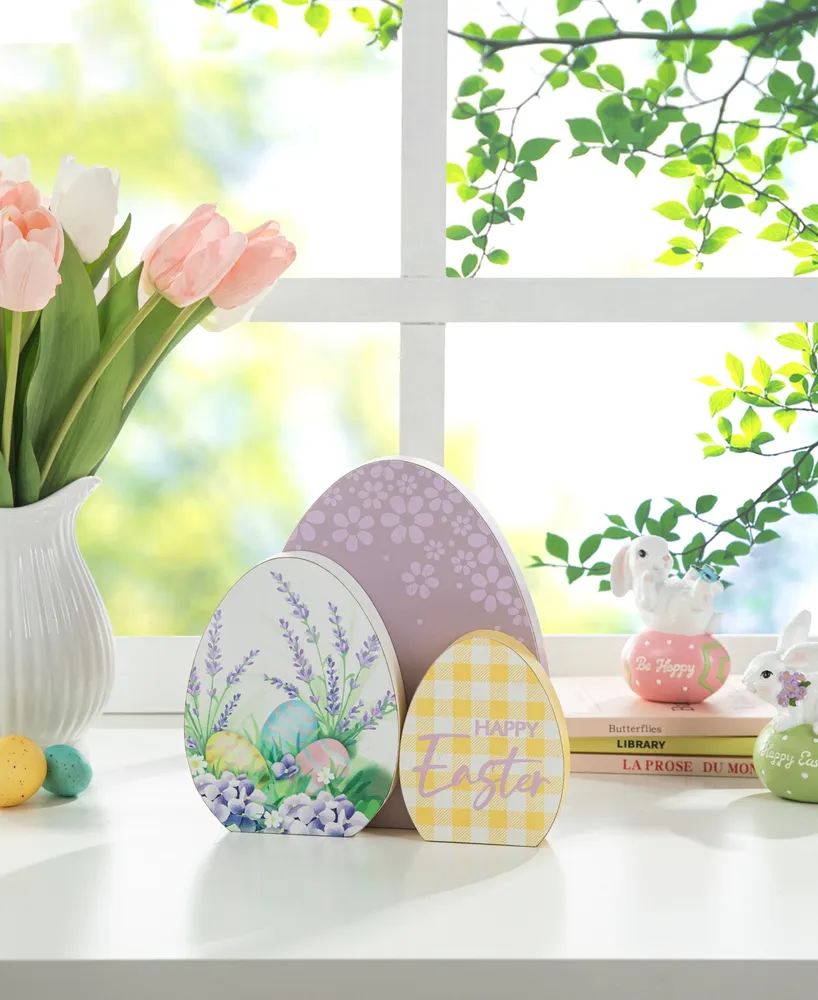 Glitzhome 7.75" H Easter Wooden Eggs Table Decor