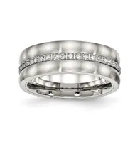 Chisel Stainless Steel Brushed Polished Cz Checkered 7.5mm Band Ring