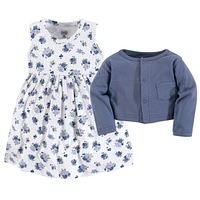 Luvable Friends Baby Girls Dress and Cardigan 2pc Set