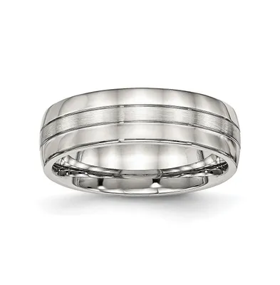 Chisel Stainless Steel Brushed and Polished 6.5mm Grooved Band Ring