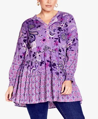 Avenue Plus Cynthia Splice Long Sleeve Tunic Top