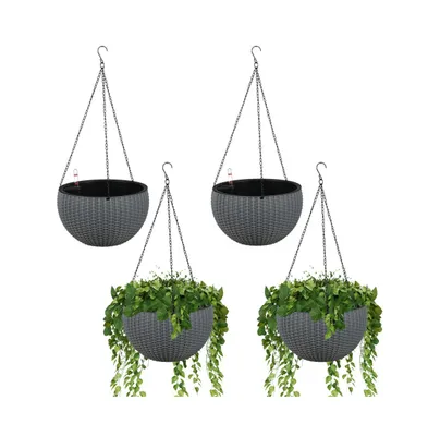 Aoodor 4 Pack Self-Watering Hanging Planters, 10.24'' x 4.72'' 6.38 '' Dual-pots Design Baskets