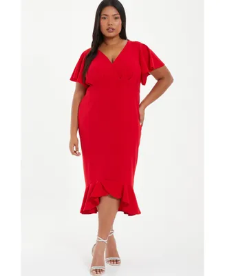 Quiz Women's V-Neck Frill Hem Midi Dress