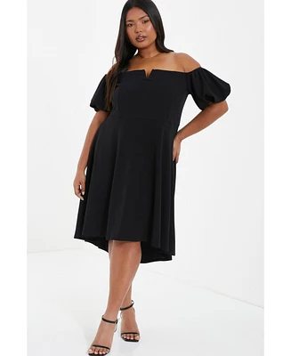 Quiz Plus Puff Sleeve Bardot Dress