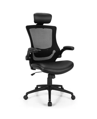 High-Back Executive Chair with Adjustable Lumbar Support and Headrest-Black