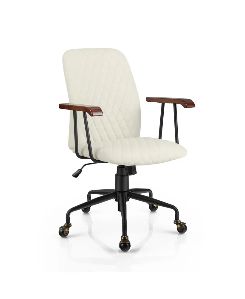 Velvet Home Office Chair with Wooden Armrest