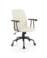 Velvet Home Office Chair with Wooden Armrest