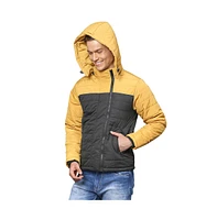 Campus Sutra Men's Mustard Yellow & Carbon Black Zip-Front Puffer Jacket