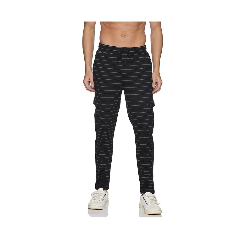 Campus Sutra Men's Black Horizontal Striped Casual Joggers