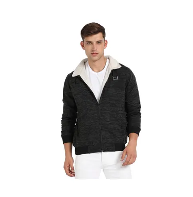 Campus Sutra Men's Charcoal Grey Heathered Jacket With Fleece Detail