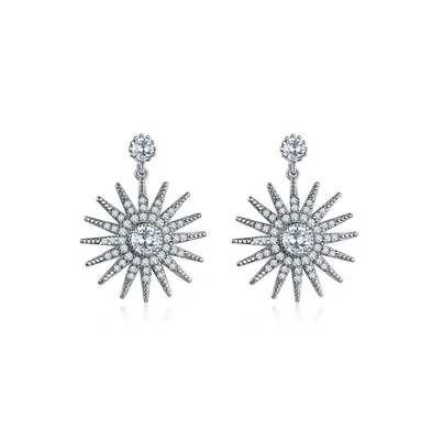 Star Dangle Earrings with White Diamond Cubic Zirconia