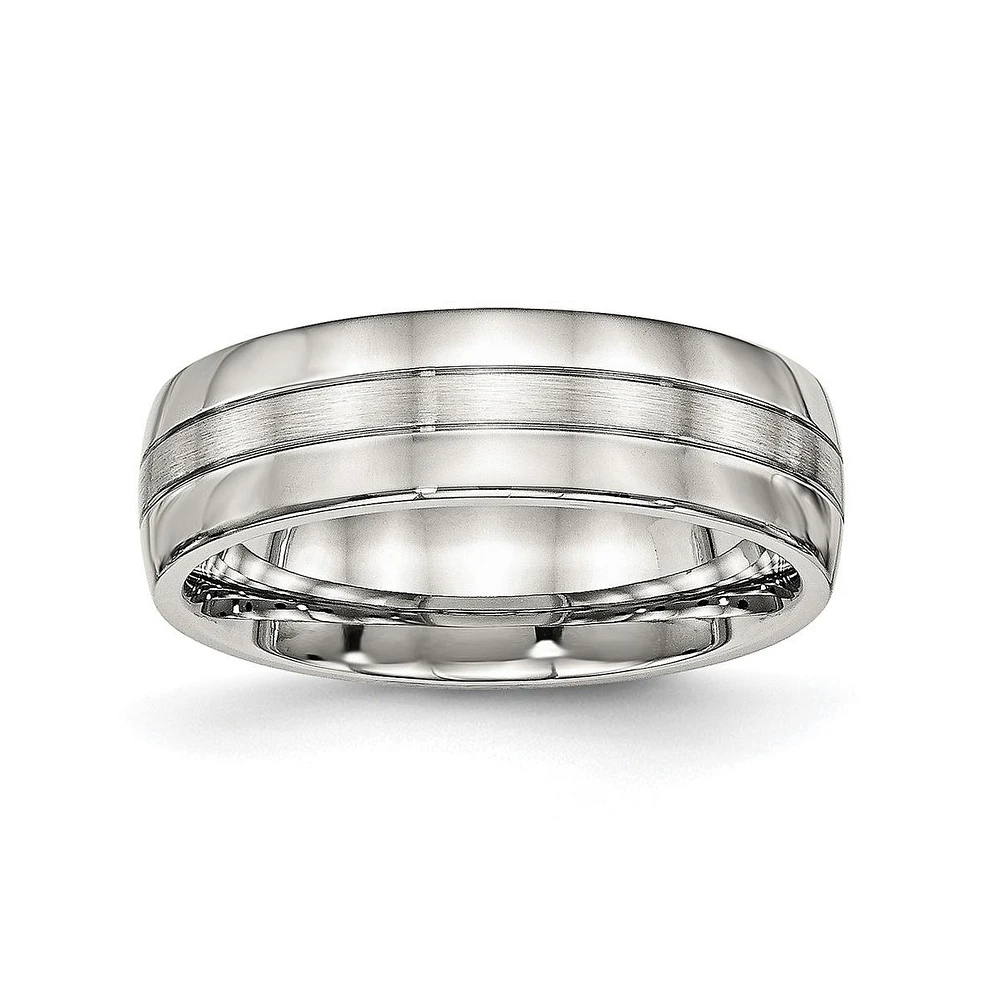 Chisel Stainless Steel Brushed and Polished 6.5mm Grooved Band Ring