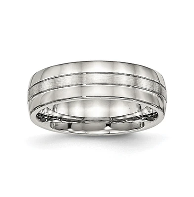 Chisel Stainless Steel Brushed and Polished 6.5mm Grooved Band Ring