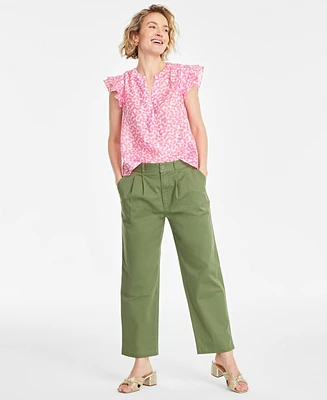 On 34th Women's Ditsy-Print Flutter-Sleeve Top, Created for Macy's